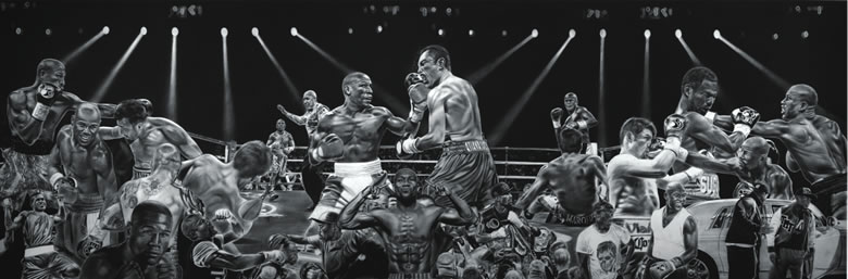 Dave Hobrecht’s 12-foot painting of Floyd Mayweather was on display in Las Vegas during the boxer’s title fight in May.