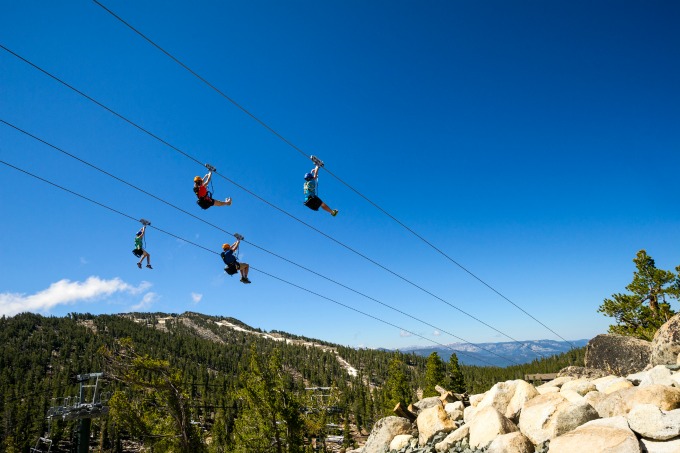 Four riders can race each other along the 1,000-foot-long Hot Shot Zip Line.