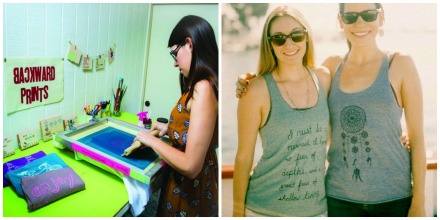 Backwards Prints uses water-based ink to silk-screen creative prints by hand onto tank tops.