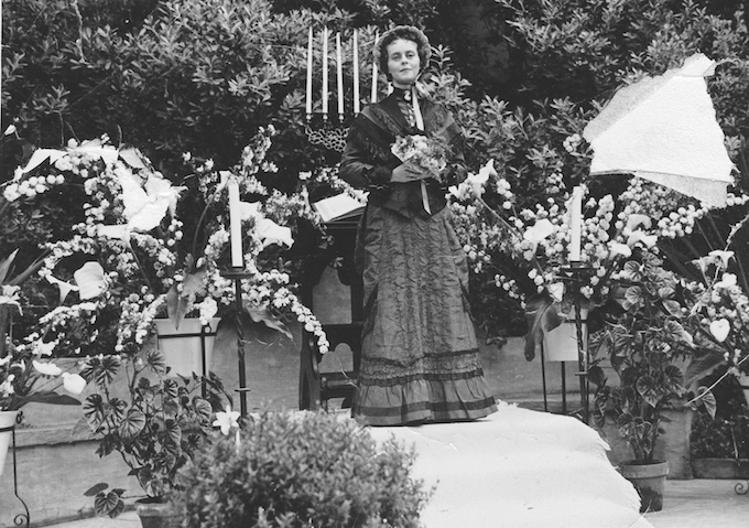 Dick's Mom at the Hotel Laguna circa 1937 in his grandmother's wedding dress-credit Surfing Heritage and Culture Center/Dick Metz Collection/shacc.org
